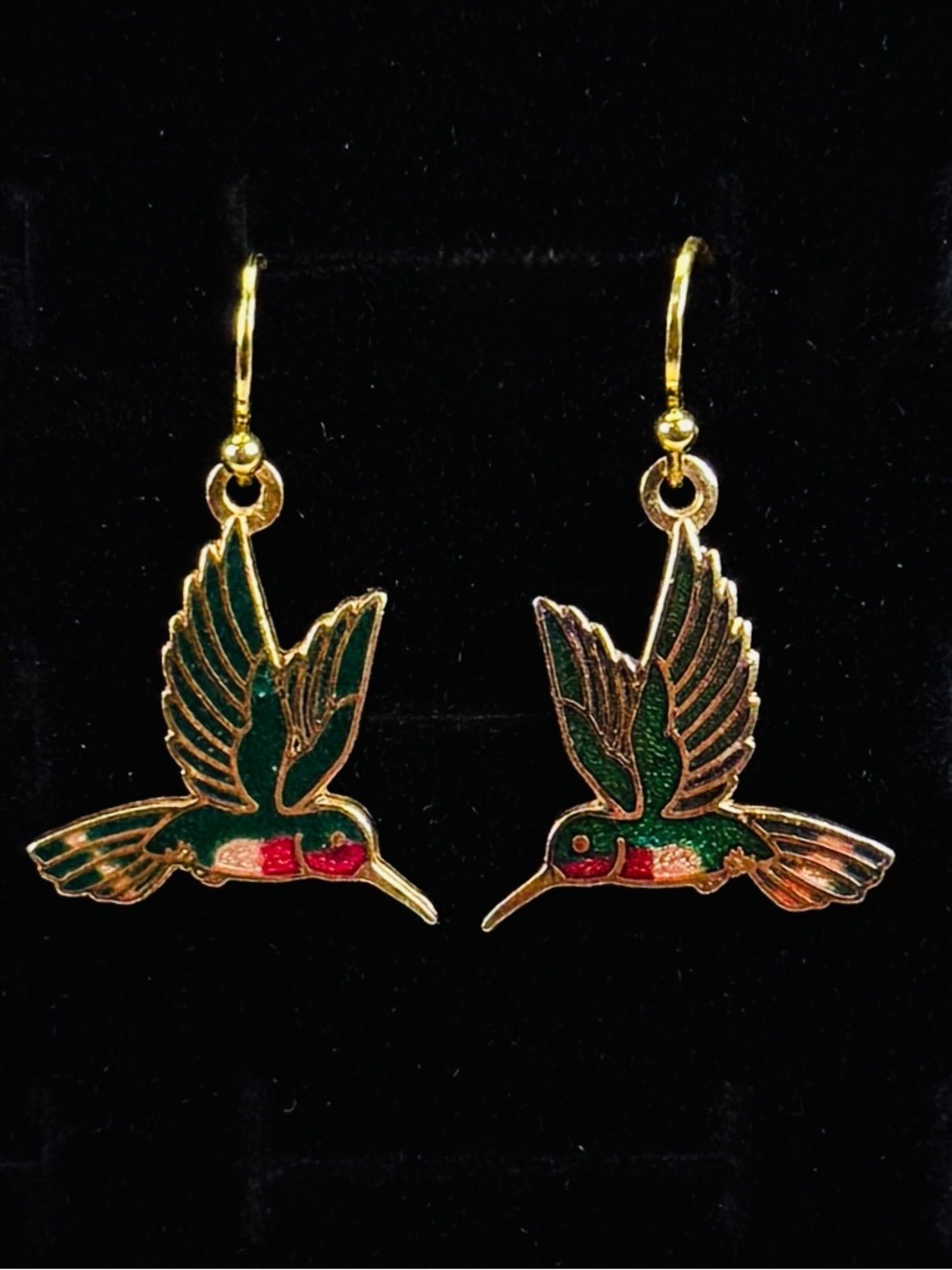 Goldtone, colorful, dainty, hummingbird pierced earrings